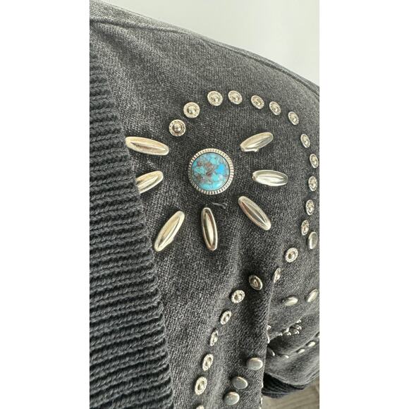 IB Sport Vintage Black Denim Sweater Jacket Aztec Turquoise Womens Large - Picture 9 of 16
